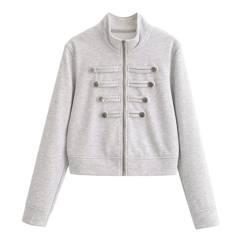 Damen Kurzjacke aus Sweat mit Stehkragen und dekorativer Military-Passe Nord Taschen