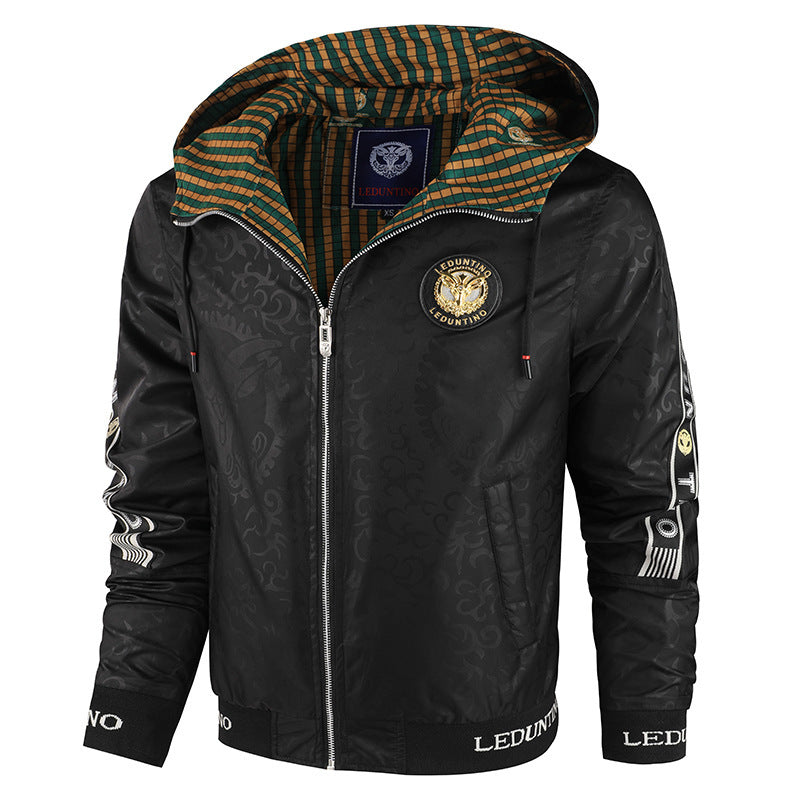 Herren  leichte Kapuzen-Sportjacke mit Jacquardmuster, Metallreißverschluss und elastischen Bündchen Nord Taschen