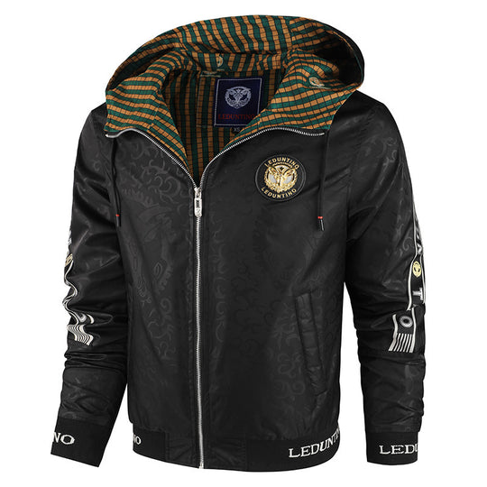 Herren  leichte Kapuzen-Sportjacke mit Jacquardmuster, Metallreißverschluss und elastischen Bündchen Nord Taschen
