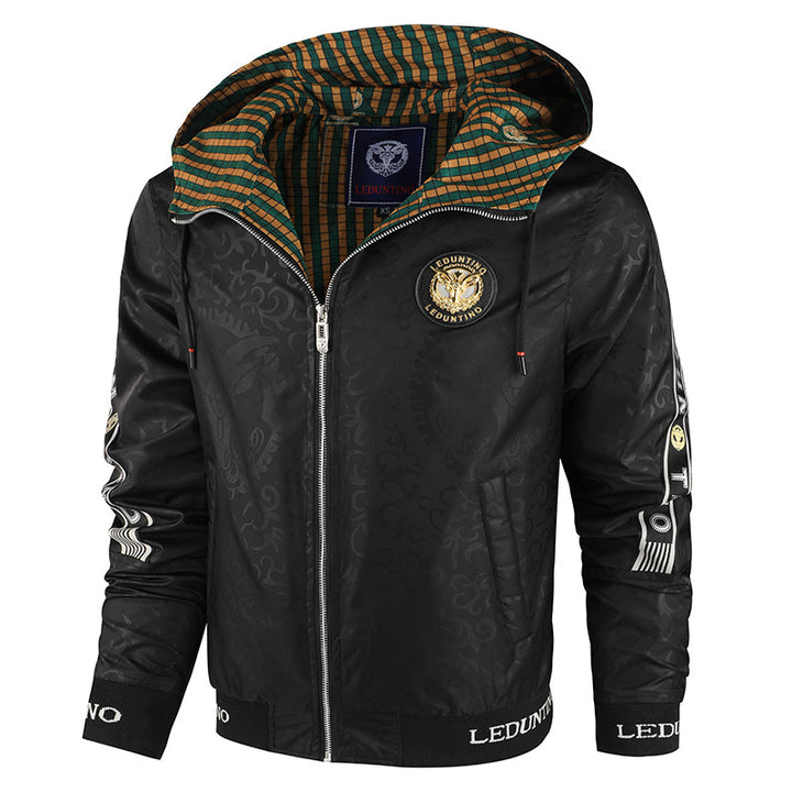 Herren  leichte Kapuzen-Sportjacke mit Jacquardmuster, Metallreißverschluss und elastischen Bündchen Nord Taschen
