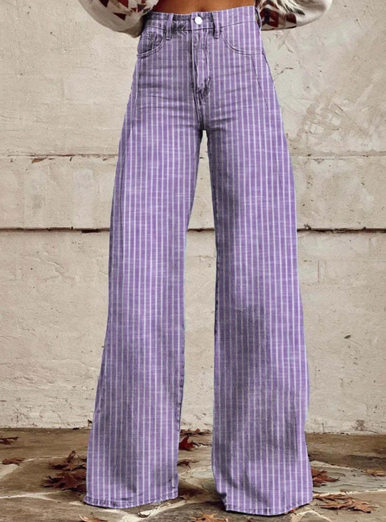 Damen Hoch geschnittene Wide-Leg Jeans mit moderner Streifenoptik - Arvani
