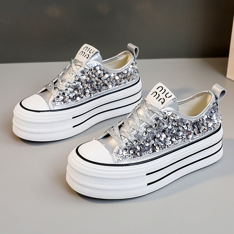 Damen Plateausneaker mit glamourösen Paillettenakzenten