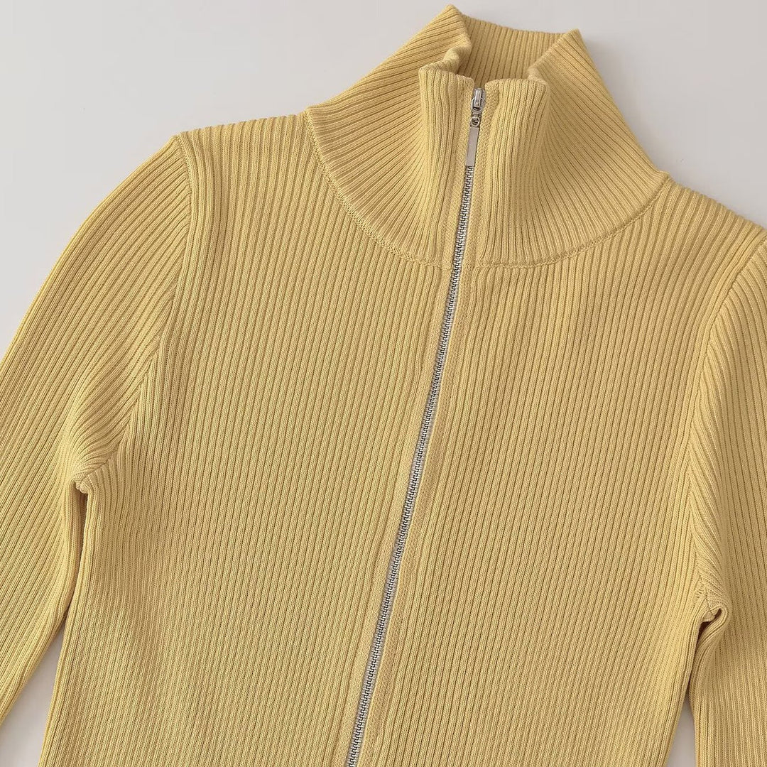 Damen Gerippter Feinstrick-Cardigan mit durchgehendem Reißverschluss und Stehkragen Nord Taschen