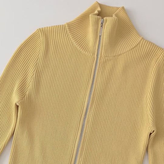 Damen Gerippter Feinstrick-Cardigan mit durchgehendem Reißverschluss und Stehkragen Nord Taschen