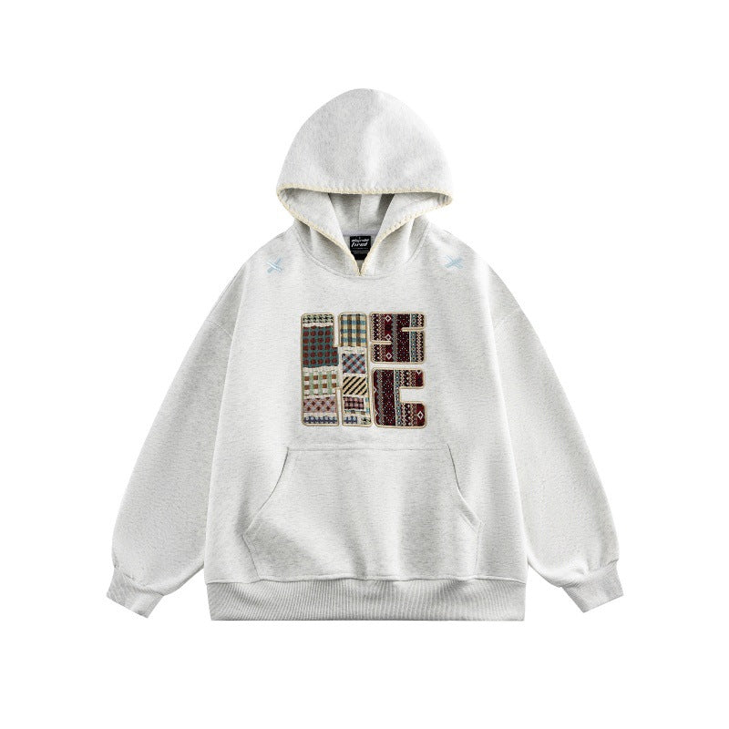 Unisex Weit geschnittener Kapuzenpullover mit Patchwork-Applikation und Kängurutasche Nord Taschen