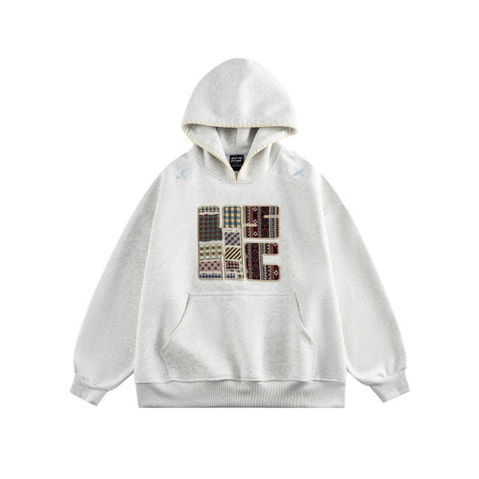 Unisex Weit geschnittener Kapuzenpullover mit Patchwork-Applikation und Kängurutasche Nord Taschen