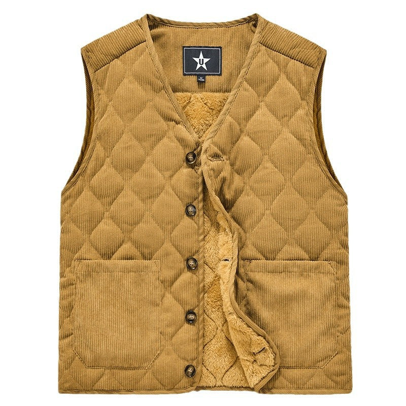 Herren Cord-Quiltweste mit V-Ausschnitt, wattierter Steppstruktur und aufgesetzten Taschen Nord Taschen