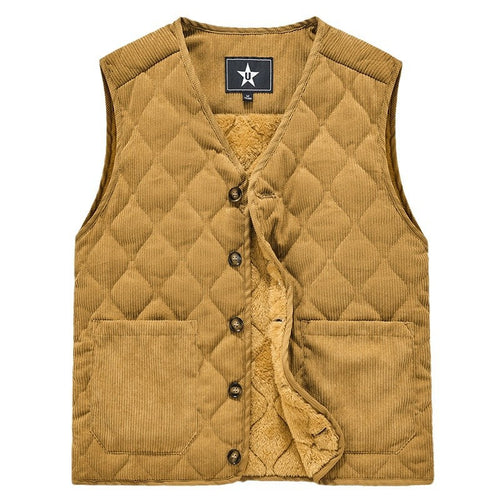 Herren Cord-Quiltweste mit V-Ausschnitt, wattierter Steppstruktur und aufgesetzten Taschen Nord Taschen
