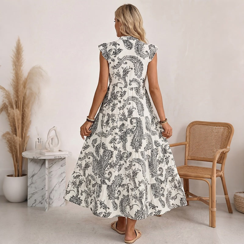 Damen Maxikleid mit Paisley‑Print, V‑Ausschnitt und Stufenrock Nord Taschen