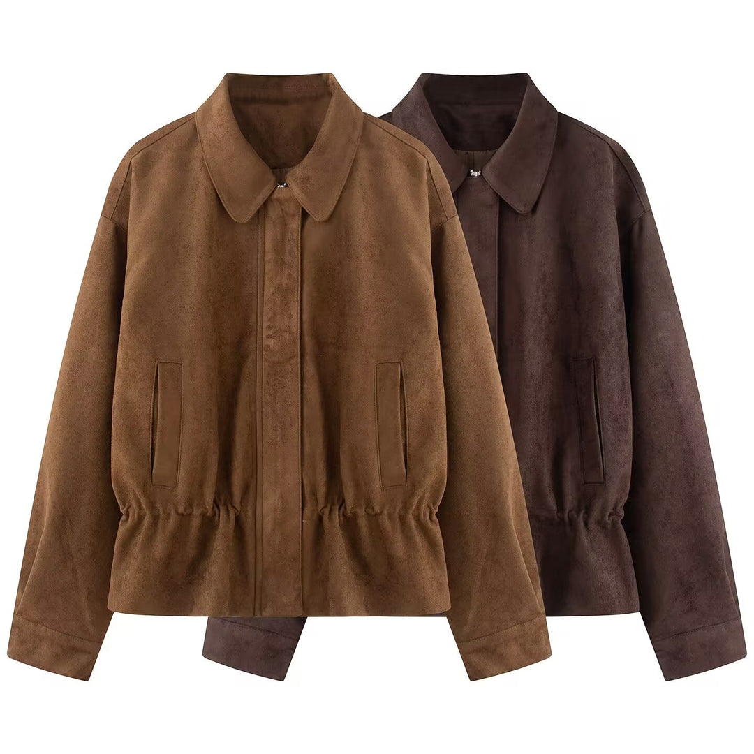 Damen Boxy‑Blousonjacke aus Veloursimitat mit taillierendem Tunnelzug und verdeckter Front Nord Taschen