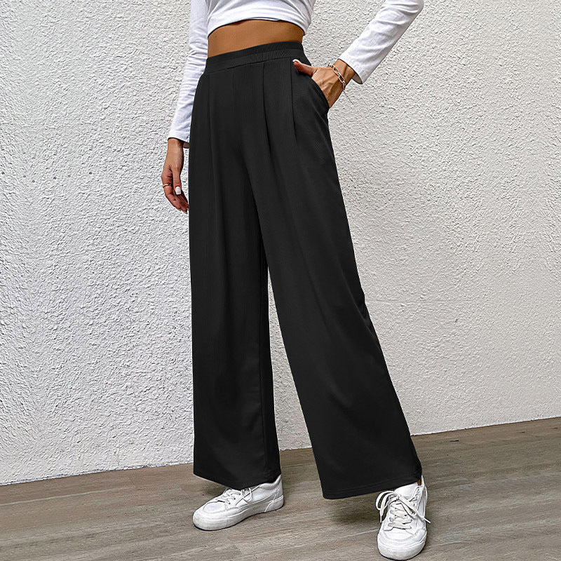 Damen hochtaillierte weite Hose mit Vorderfalten, elastischem Bund und Seitentaschen Nord Taschen