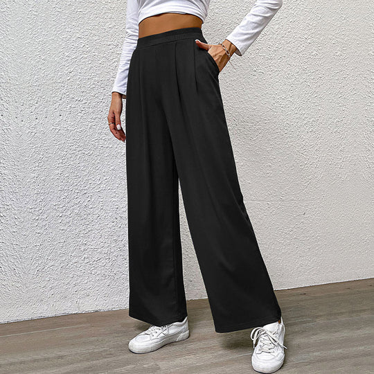 Damen hochtaillierte weite Hose mit Vorderfalten, elastischem Bund und Seitentaschen Nord Taschen