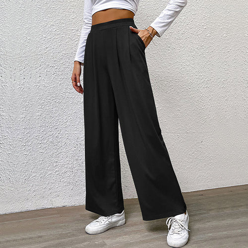Damen hochtaillierte weite Hose mit Vorderfalten, elastischem Bund und Seitentaschen Nord Taschen