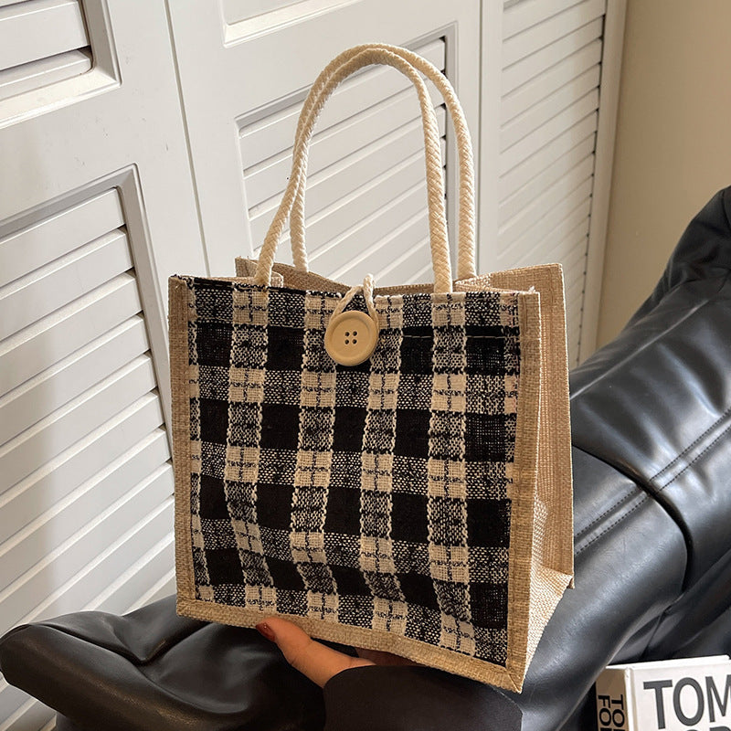 Damen Jute-Umhängetasche mit modernem Karomuster Nord Taschen