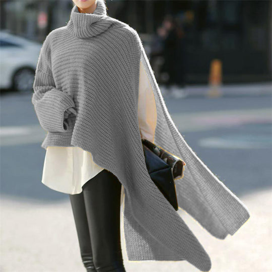 Damen Asymmetrischer Rollkragen-Poncho mit seitlichem Cape-Detail Nord Taschen
