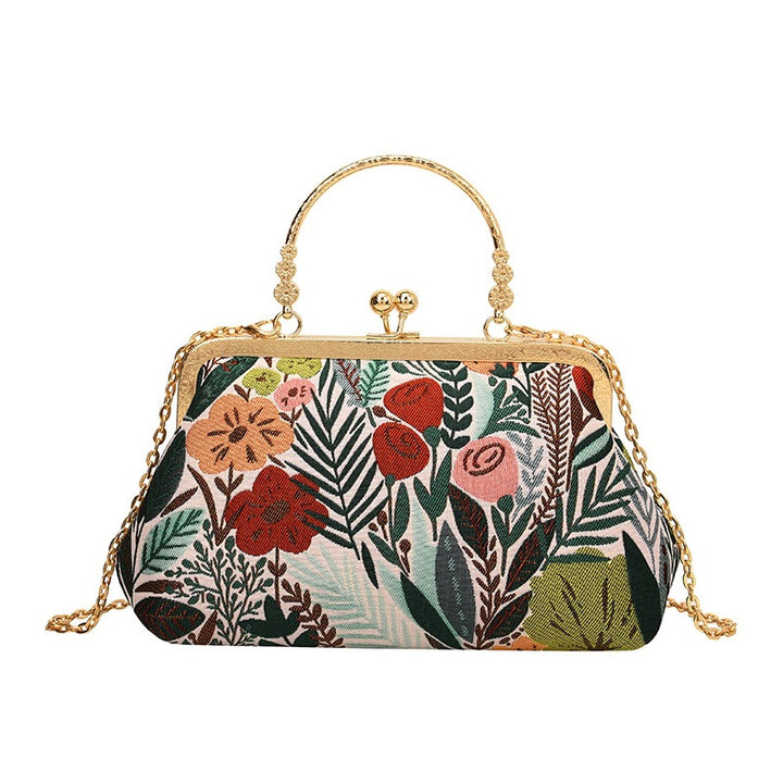 Damen Clutch-Tasche mit floralem Design und goldenen Akzenten Nord Taschen