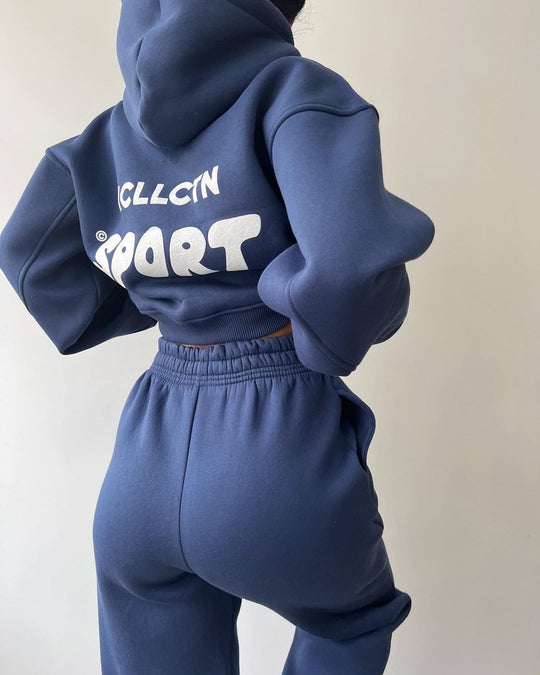 Damen Cropped Kapuzenpullover und High‑Waist Jogginghose Lounge‑Set aus Baumwollfleece Nord Taschen
