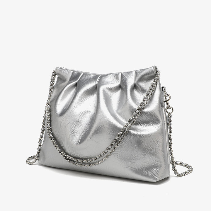 Damen Umhängetasche mit elegantem Plissee-Design und schimmerndem Kettenriemen Nord Taschen