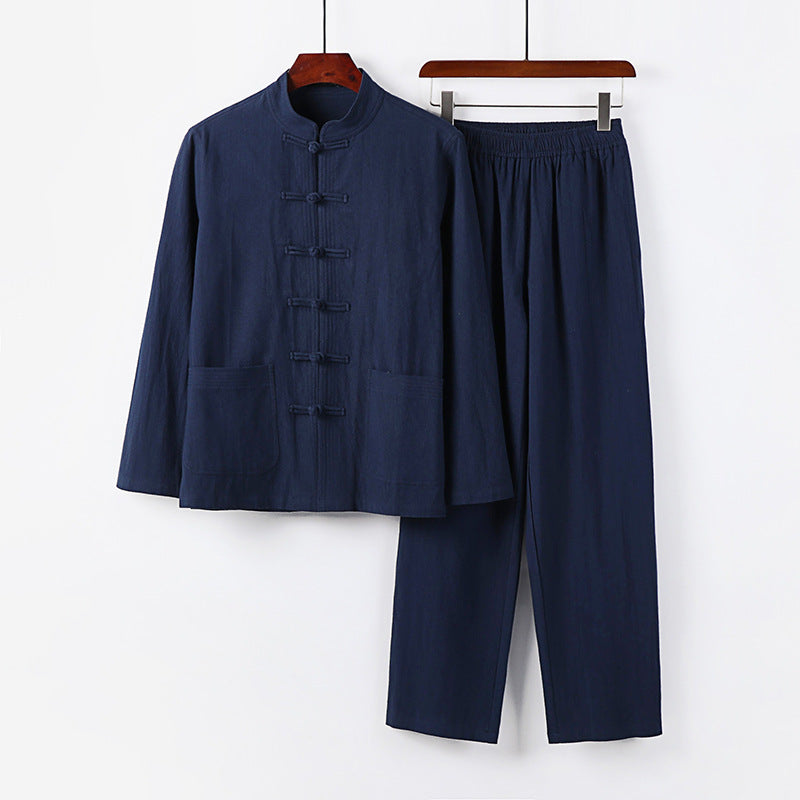 Herren Lockeres Hanfu-inspiriertes Freizeit-Set mit Stehkragen und Knotenverschlüssen Nord Taschen