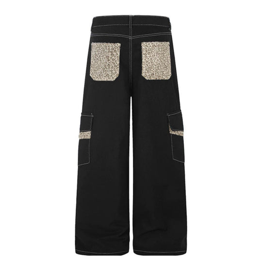 Damen Weite Cargo-Hose mit hoher Taille, großen Klappentaschen und Fellbesatz Nord Taschen