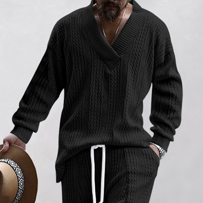 Herren Oversize-Zopfmuster-Pullover mit tiefem V-Ausschnitt Nord Taschen