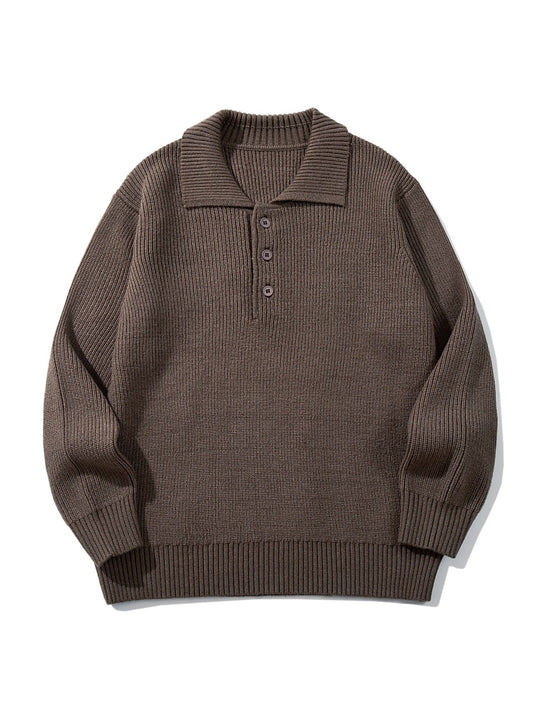 Herren Gerippter Polokragenpullover mit dreifacher Knopfleiste und Relaxed-Fit Nord Taschen