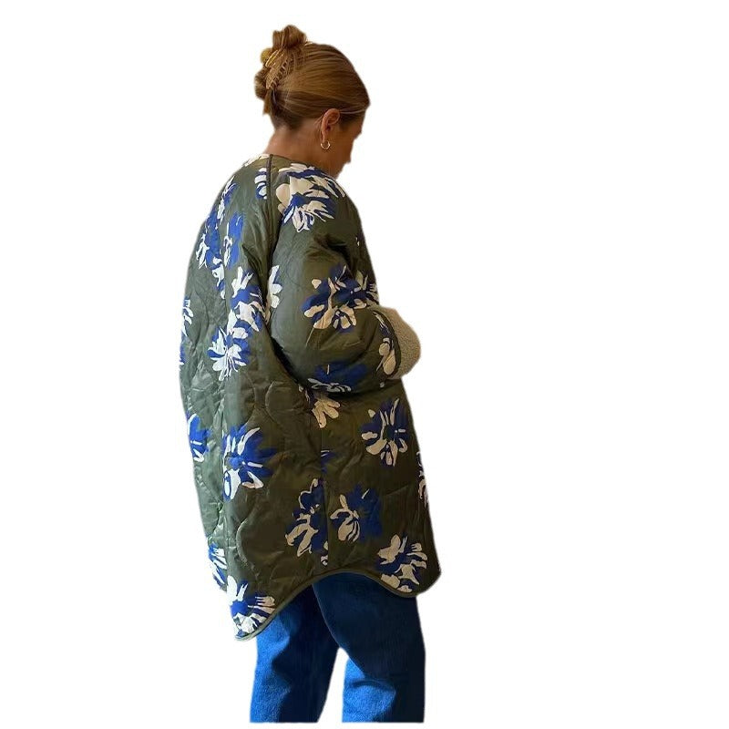 Damen Gepolsterter Steppmantel mit floralem Allover-Print und Teddy-Futter Nord Taschen