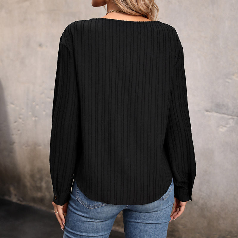 Damen Rippstrick-Top mit asymmetrischer Knopfleiste und kontrastierendem V‑Einsatz Nord Taschen