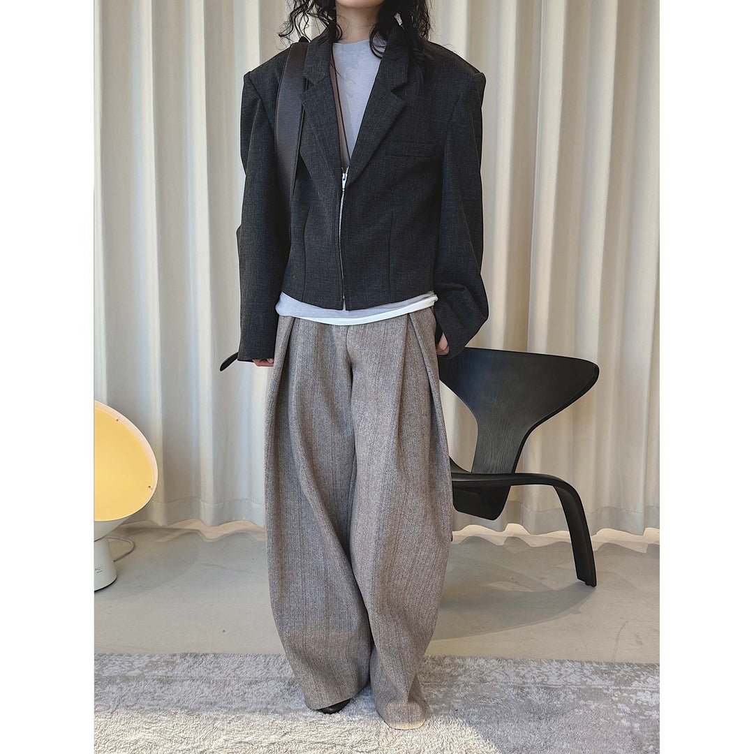 Damen Oversize Wollblend-Blazer mit markanter Schulterpartie Nord Taschen