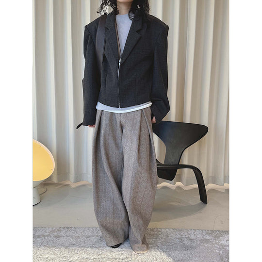 Damen Oversize Wollblend-Blazer mit markanter Schulterpartie Nord Taschen