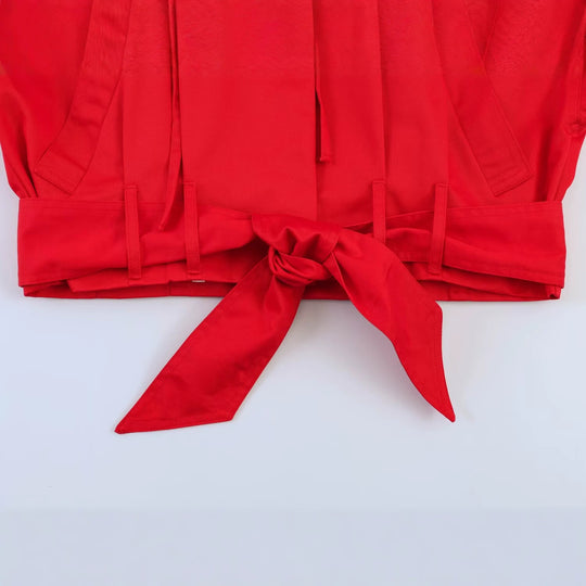 Damen Kurzblouson mit Taillengürtel, großem Hemdkragen und Kordelzug Nord Taschen