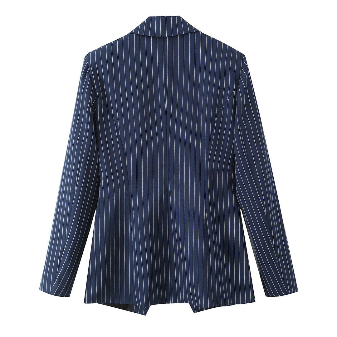 Damen Nadelstreifen-Tailored-Blazer mit markantem Revers, Pattentaschen und taillierter Silhouette Nord Taschen