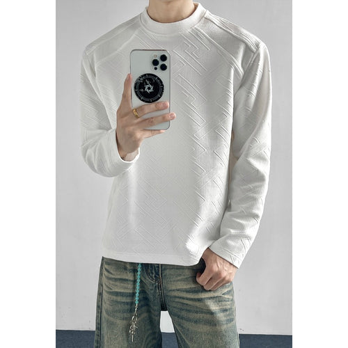 Herren Strukturiertes Langarmshirt mit Stehkragen und geometrischem Reliefmuster Nord Taschen