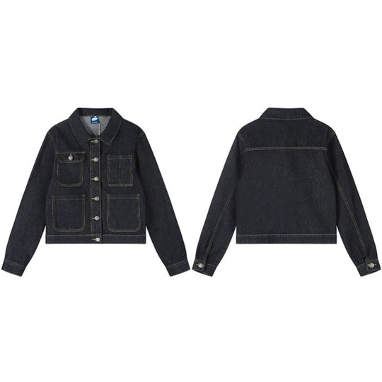 Damen Boxy-Jeansjacke mit aufgesetzten Taschen und sichtbaren Kontrastnähten Nord Taschen