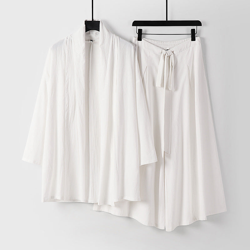 Damen Zweiteiliges Lounge-Set im Kimono-Stil mit offenem Schalkragen und weitem Palazzo-Hosenrock Nord Taschen
