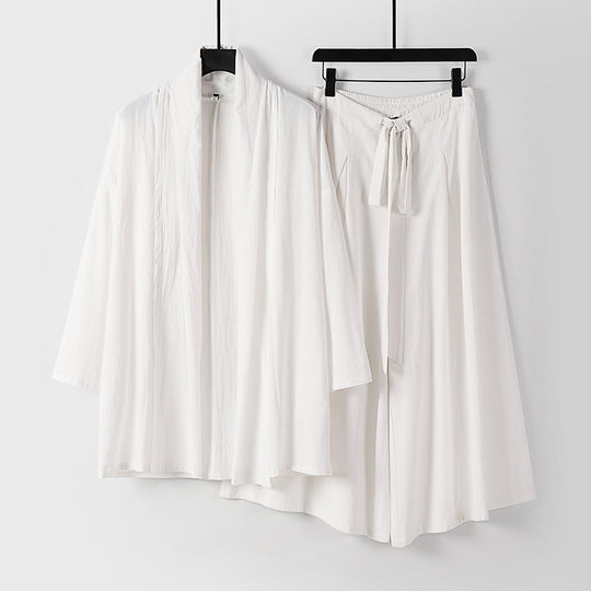 Damen Zweiteiliges Lounge-Set im Kimono-Stil mit offenem Schalkragen und weitem Palazzo-Hosenrock Nord Taschen