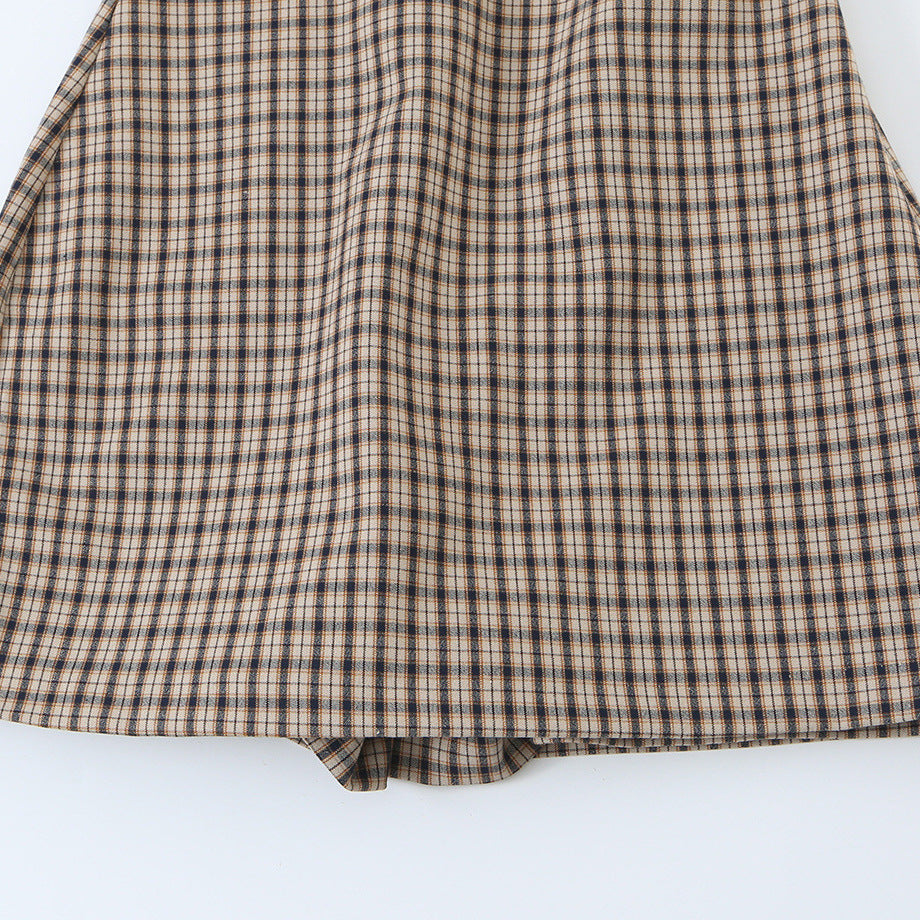 Damen Tailliertes ärmelloses Mini-Kleid mit Stehkragen und Karomuster Nord Taschen