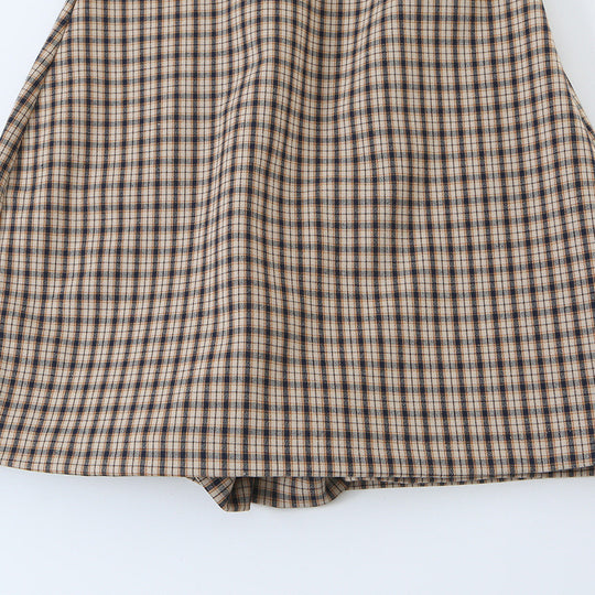 Damen Tailliertes ärmelloses Mini-Kleid mit Stehkragen und Karomuster Nord Taschen