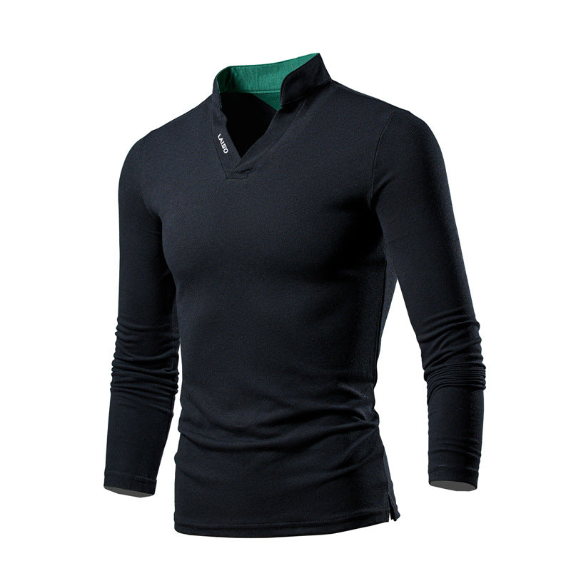 Herren Slim-Fit Langarmshirt mit Stehkragen, offenem V‑Ausschnitt und funktionalem Stretchmaterial Nord Taschen