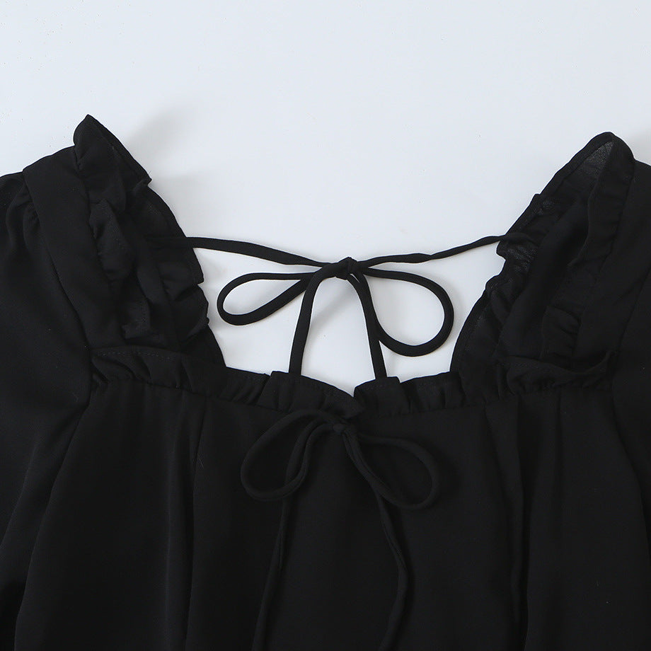 Damen A‑Linien Minikleid mit Rüschen-Quadratausschnitt, taillierter Silhouette und Bindebändern Nord Taschen