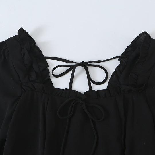 Damen A‑Linien Minikleid mit Rüschen-Quadratausschnitt, taillierter Silhouette und Bindebändern Nord Taschen