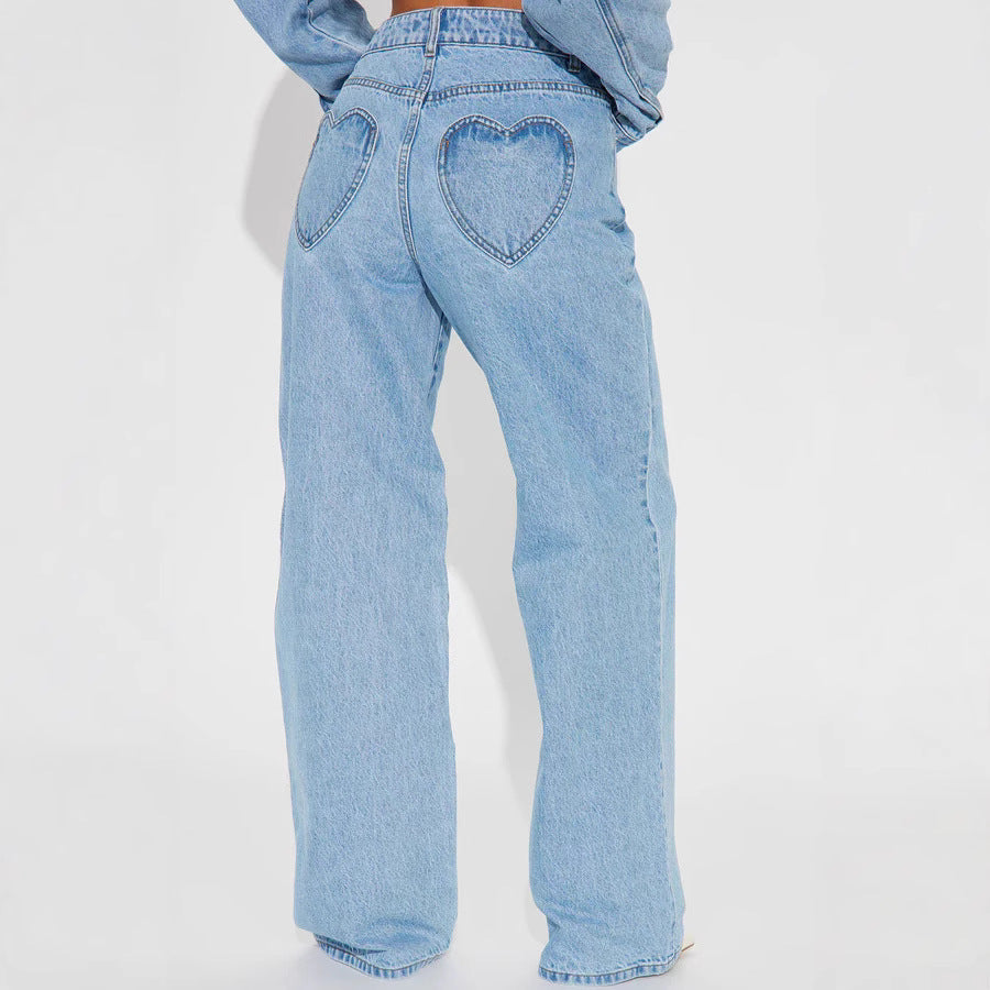Damen hochgeschnittene Weitbein-Jeans mit taillierendem Bund, klassischem Five‑Pocket‑Schnitt und fließendem Bein Nord Taschen