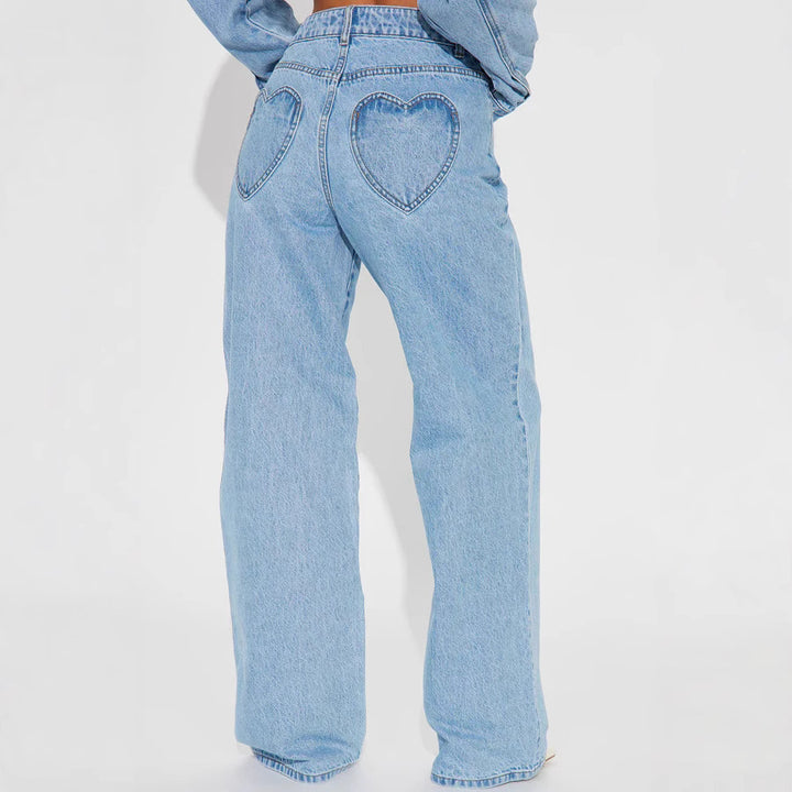 Damen hochgeschnittene Weitbein-Jeans mit taillierendem Bund, klassischem Five‑Pocket‑Schnitt und fließendem Bein Nord Taschen