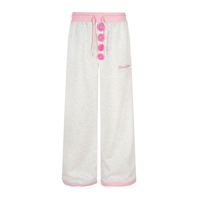 Damen Weite Lounge-Hose mit Zierknopfleiste, hohem Bund und Kordelzug Nord Taschen