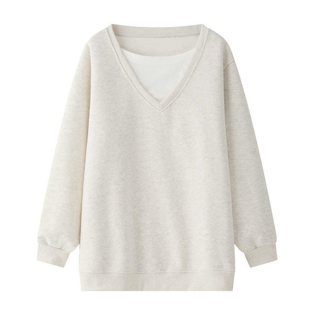 Damen V-Ausschnitt Sweatshirt im Relaxed‑Fit aus Baumwollmix Nord Taschen