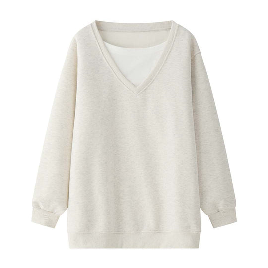 Damen V-Ausschnitt Sweatshirt im Relaxed‑Fit aus Baumwollmix Nord Taschen