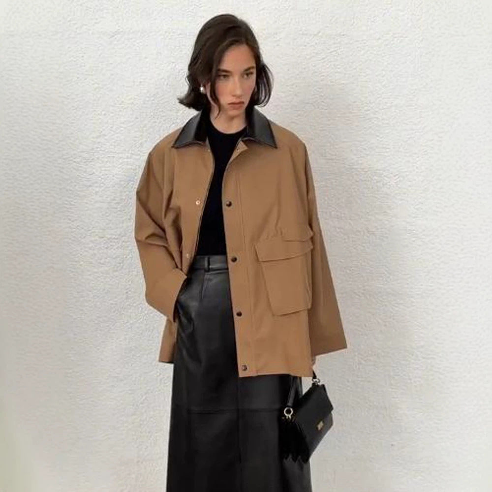 Damen Oversize utilitarische Jacke mit großen Pattentaschen und Kontrastkragen Nord Taschen