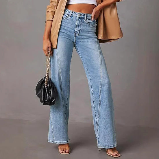 Damen High-Waist Wide-Leg Jeans mit dekorativer V-Naht Nord Taschen