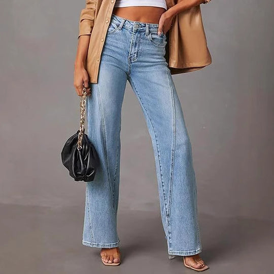 Damen High-Waist Wide-Leg Jeans mit dekorativer V-Naht Nord Taschen