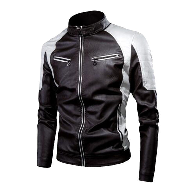 Herren Slim-Fit Kunstleder-Motojacke im Retro-Racer-Design mit gepolsterten Schultereinsätzen und Zipperdetails Nord Taschen
